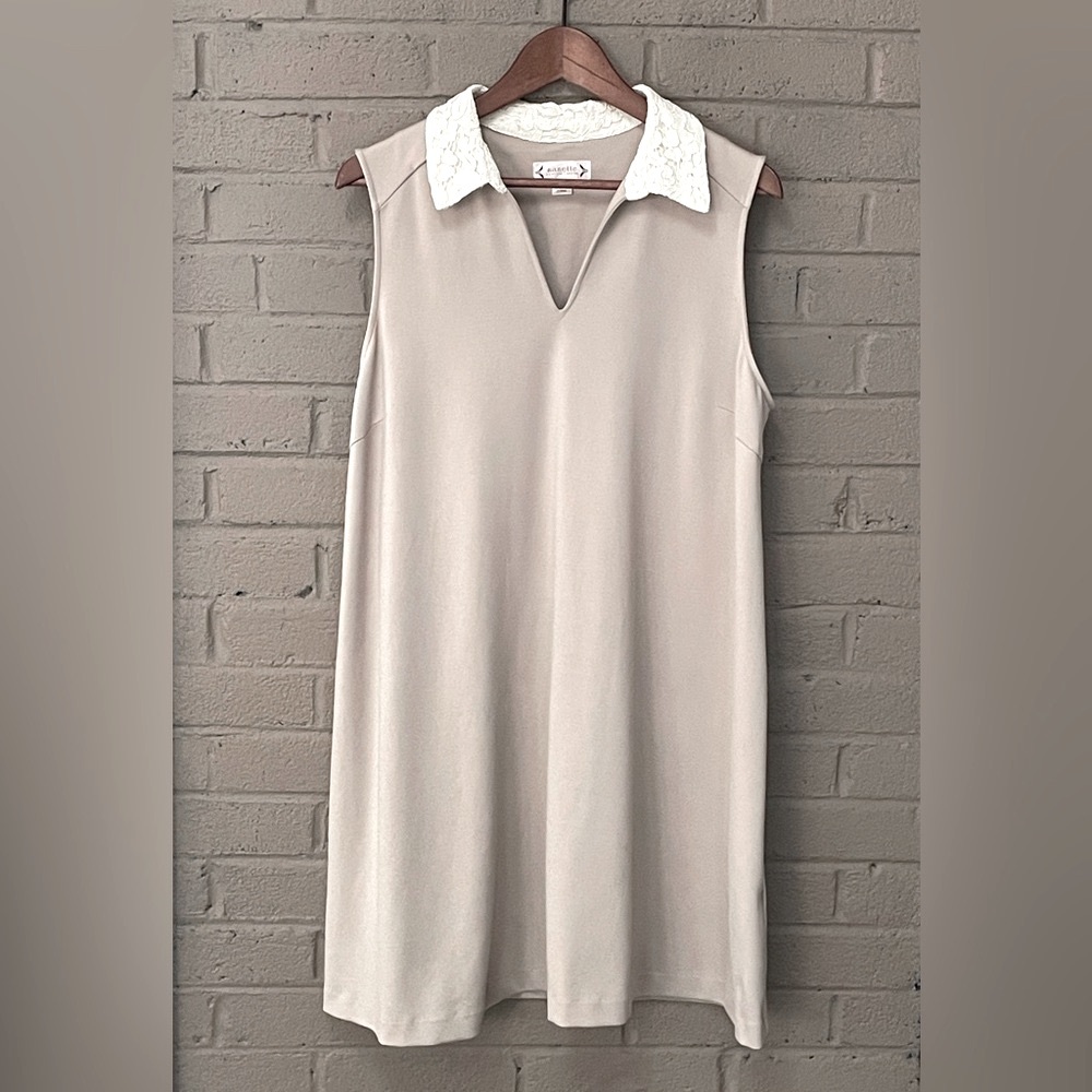 Nanette Lepore tan dress lace collar dress 14